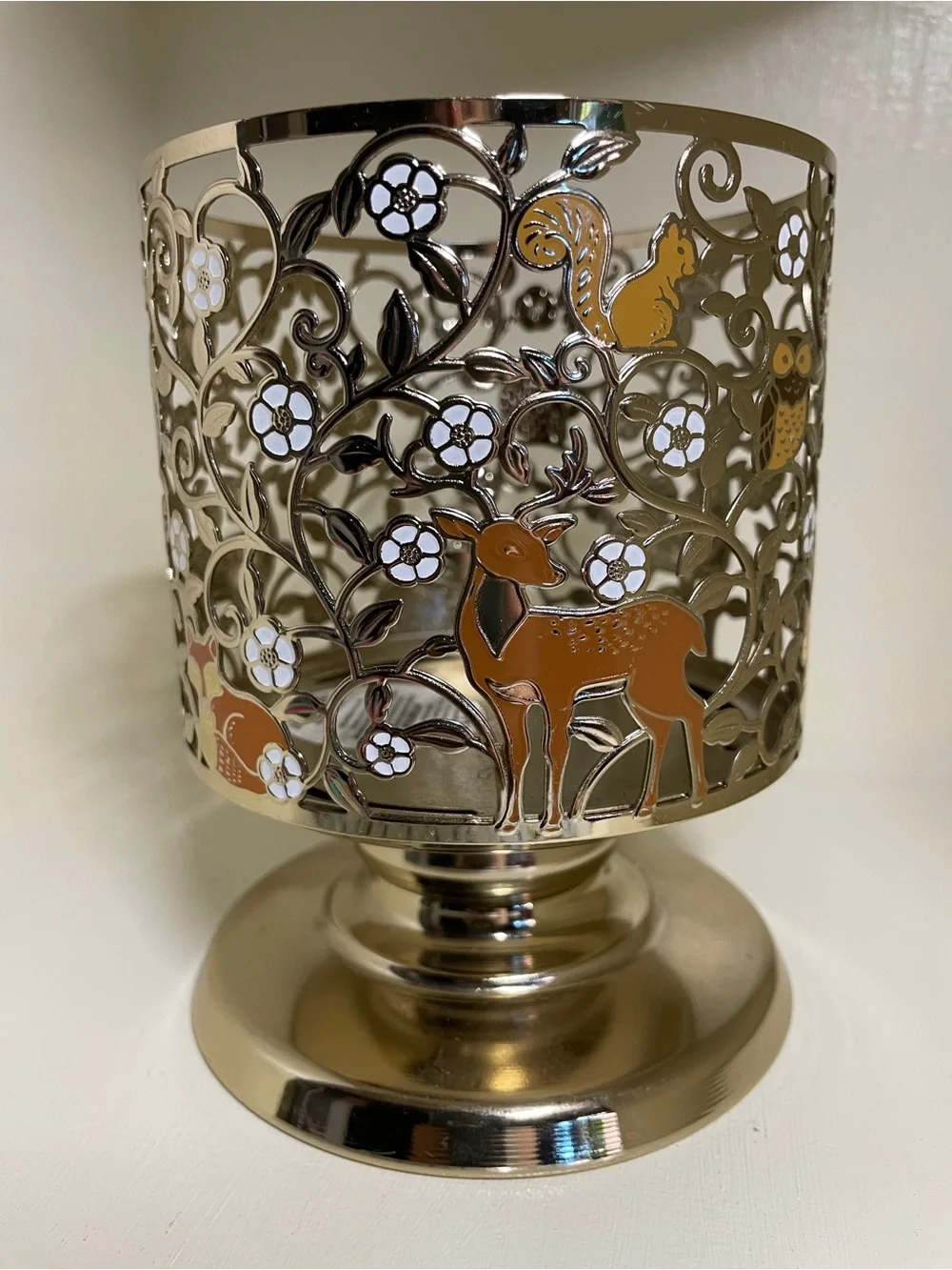 Bath & Body Works Gold Candle Holder with Orange Forest Animal Accents
